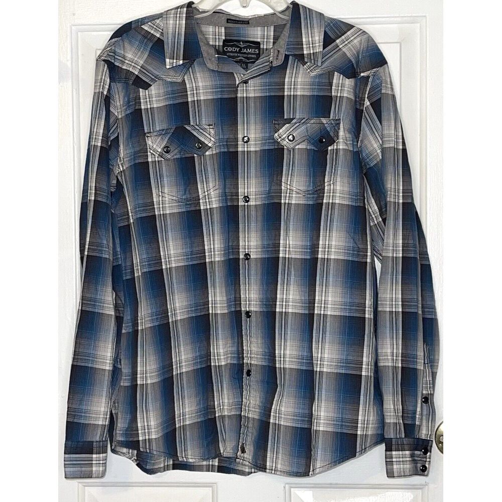 Cody James Western Shirt Mens XL Regular Fit Plaid Cowboy Pearl Snap 100% Cotton